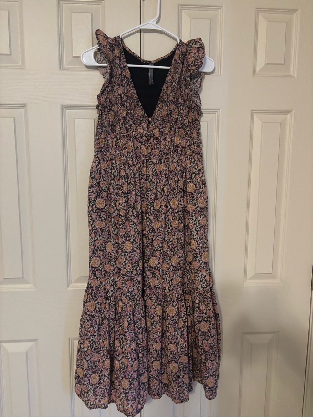 Anthropologie Mauve Floral Smocked Midi Dress - Picture 4 of 5
